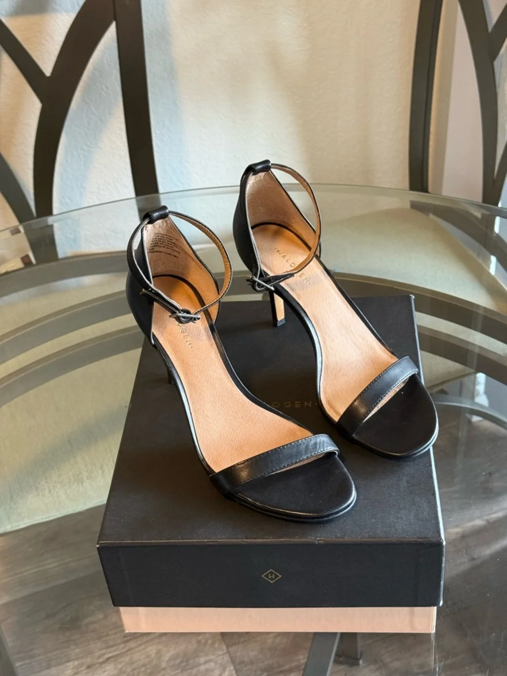 Women's Black Leather Ankle-Strap Heels - Picture 5 of 7